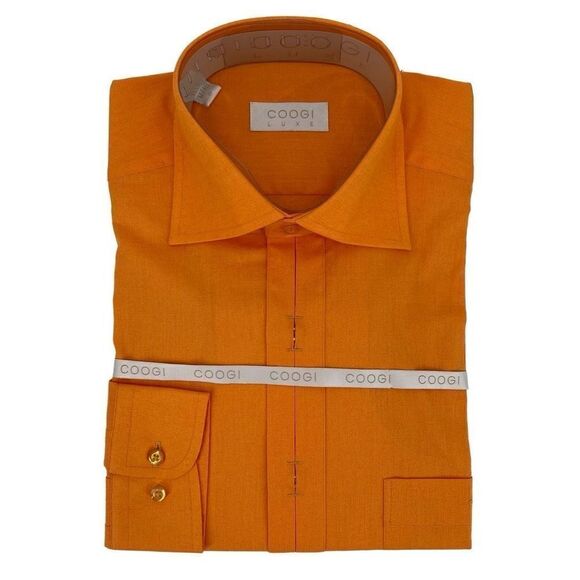Coogi Luxe 100% Cotton Long Sleeve Button Up Dress Shirt Men M/40 15 Orange NEW - Picture 1 of 3